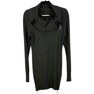 Coco & Tashi Charcoal Grey Zippered Cowl Neck Tunic Sweater - Size P/S